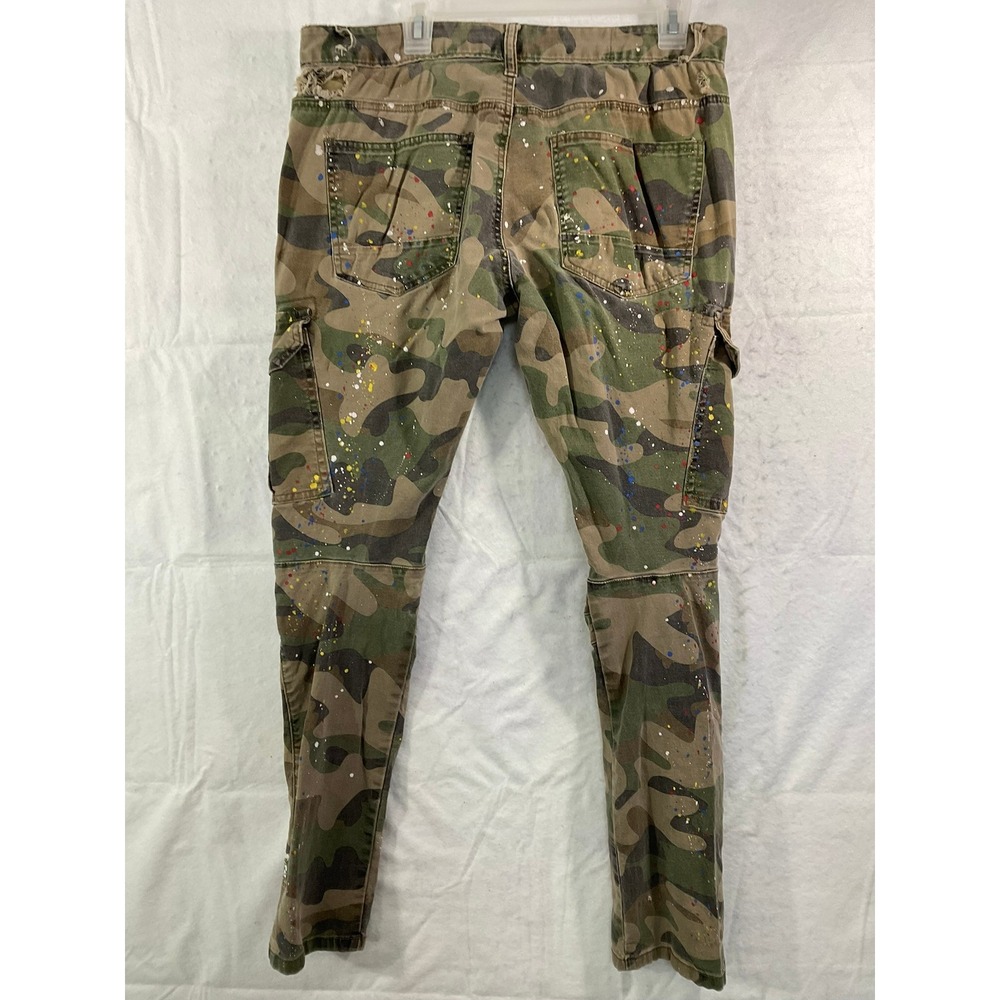Smoke Rise Cargo Pants Mens 36/34 Camo Distressed Paint Splatter Streetwear SR91